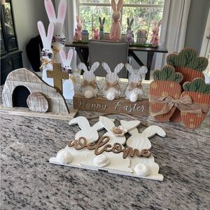 Lot of 5 Easter Decorations Bunnies, Carrots, He Has Risen